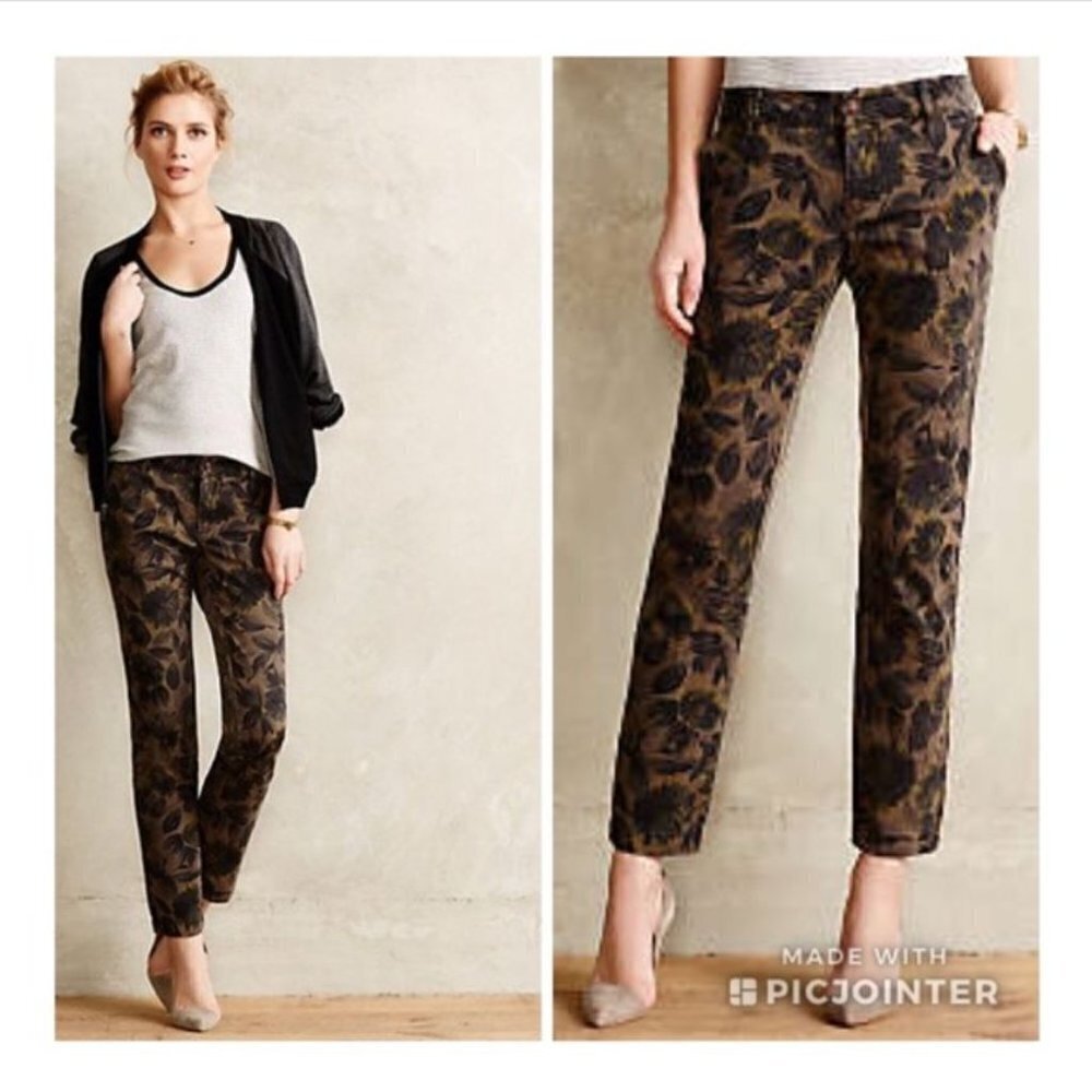 ANTHROPOLOGIE / PILCRO Hyphen Floral Slim Leg Stretch Chino Pants Size 26